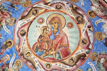 Gemälde von Zahari Zograf an den Außenwänden des Rila-Klosters